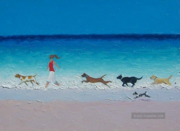  Hund Galerie - Mädchen mit Hunde am Strand laufen